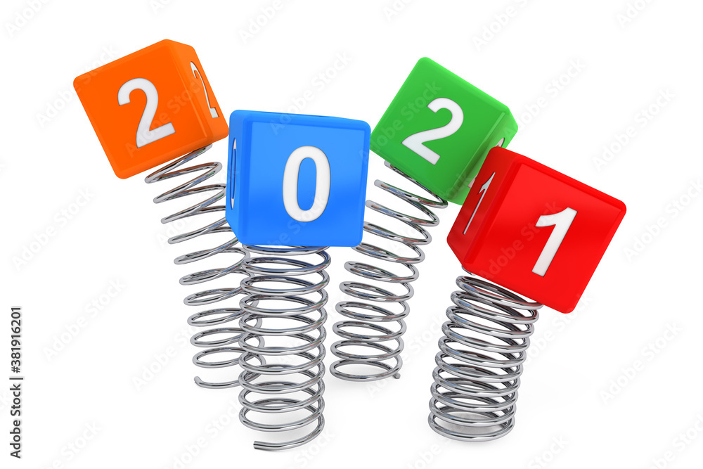 Poster spring cubes with 2021 new year sign. 3d rendering