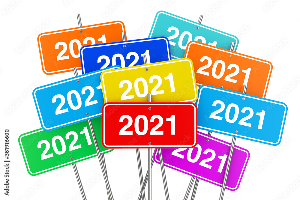 Poster 2021 new year color signs. 3d rendering
