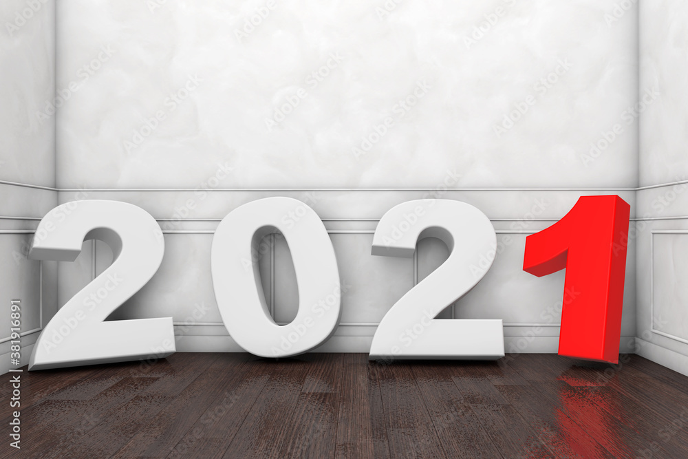 Poster 2021 New Year Sign in Empty Room. 3d Rendering