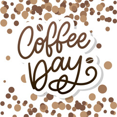 International Coffee Day lettering with coffee beans. Vector illustration
