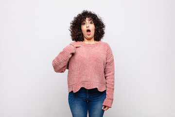  looking shocked and surprised with mouth wide open, pointing to self