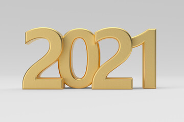 New 2021 Year Golden Sign. 3d Rendering