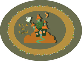 Halloween themed card with the house on the brown background