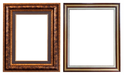 Set of gilded antique picture frames isolated on white background.