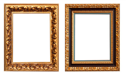 Set of gilded antique picture frames isolated on white background.