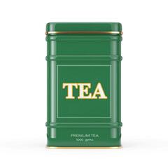Metal Green Tea Box with Golden Stripe. 3d Rendering