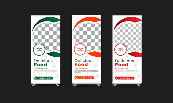 creative food & restaurant roll up banner | modern retractable food banner | x stand banner design for restaurant 