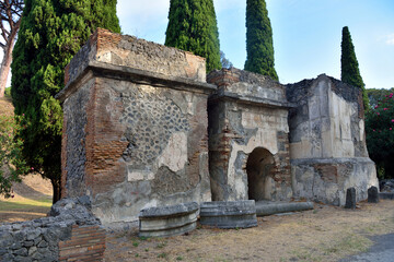 Ruins of Ancient Roman city of Pompei, Italy. Pompei was destroyed and buried with ash after...