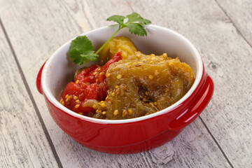 Caucasian cuisine - baked eggplant and tomato