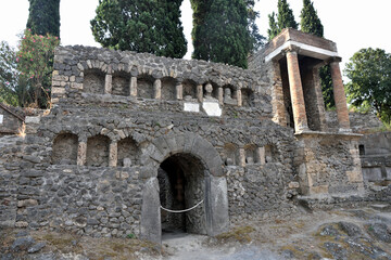 Ruins of Ancient Roman city of Pompei, Italy. Pompei was destroyed and buried with ash after...