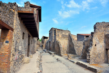 Ruins of Ancient Roman city of Pompei, Italy. Pompei was destroyed and buried with ash after...