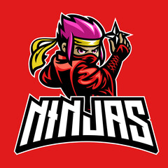 cartoon ninja mascot hold the shuriken weapon star © bazzier