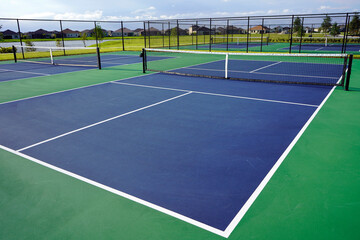 Pickleball court with net.