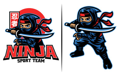 cartoon of ninja warrior with the katana sword © bazzier