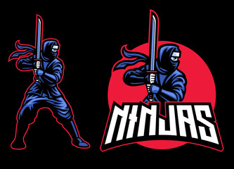 ninja mascot with the katana sword © bazzier