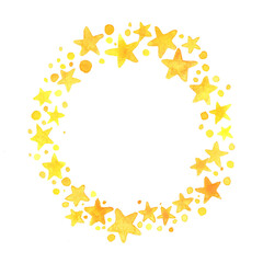 Yellow star wreath watercolor hand painting for decoration on summer night party and Christnas holiday events.