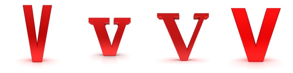 V letter red sign 3d capital letter isolated on white background