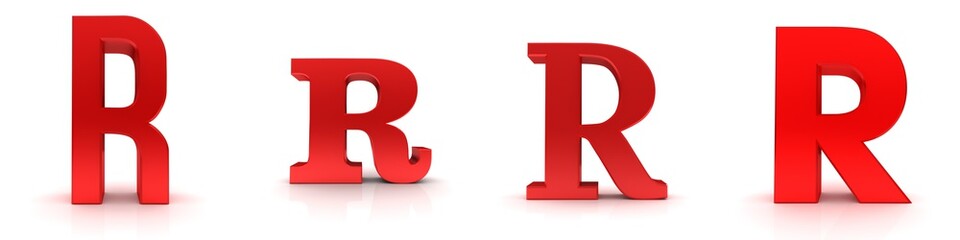 R letter red 3d sign set isolated on white background