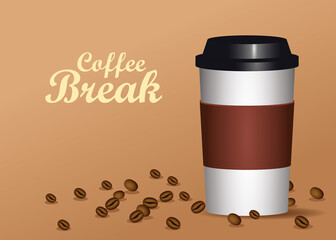 coffee break poster with plastic pot and seeds