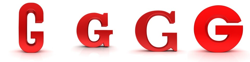 G letter red signs alphabet capital letter set 3d rendering isolated on white background