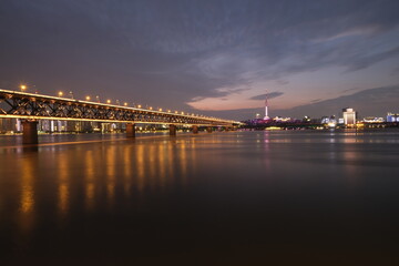 Fototapeta na wymiar night scene of Wuhan Yangtze River Bridge. landmark of Wuhan,Hubei,China.