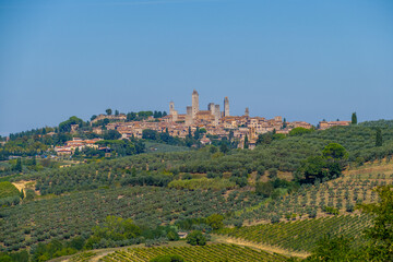 Fototapeta na wymiar Landscape panorama from Tuscany, in the Chianti region. Italy. San Gimignano