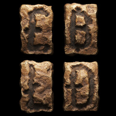 Set of rocky symbols lira, baht, litecoin, dashcoin. Font of stone on white background. 3d
