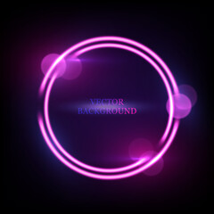 Vector abstract background with neon light effect.  Round glowing frame design 
