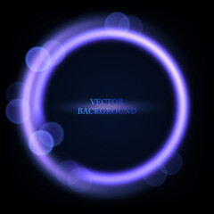 Vector abstract background with neon light effect.  Round glowing frame design 