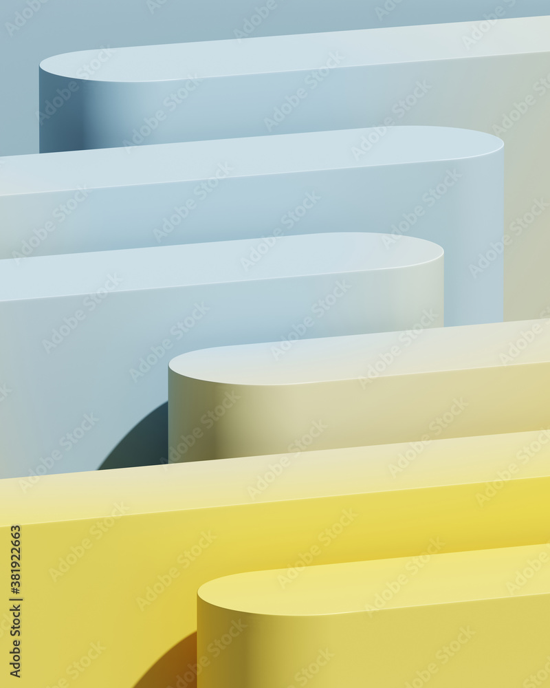 Poster minimal abstract mockup background for product presentation. blue and yellow blending gradient podiu
