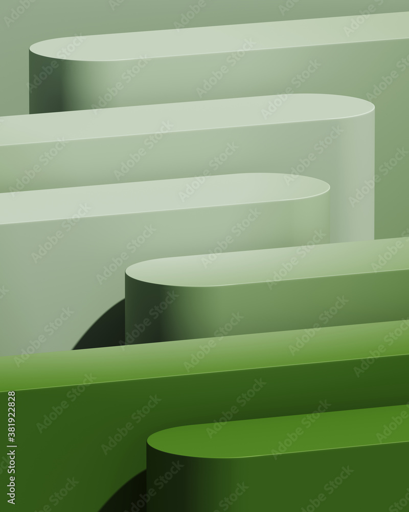 Poster minimal abstract mockup background for product presentation. green blending gradient step podium. 3d