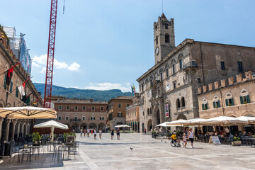 Fototapeta premium Ascoli Piceno, Italy - August 14 2020: view of Piazza del Popolo in centre of town