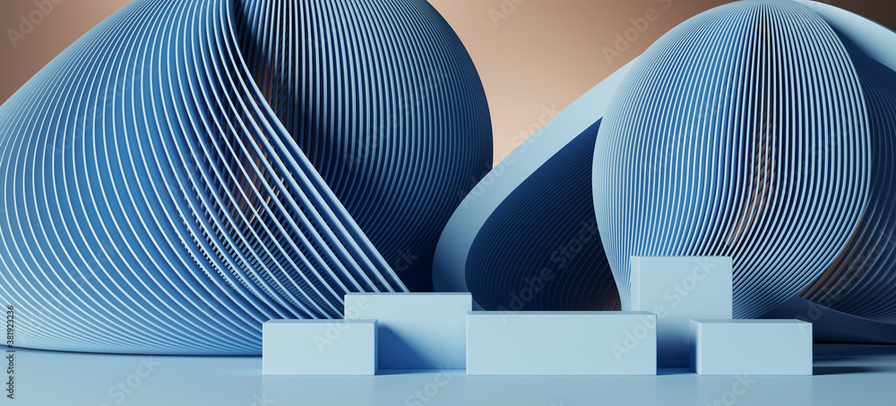 Poster minimal background for branding and product presentation. blue podium with subtle circular geometric