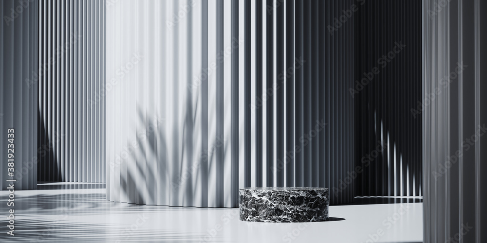 Poster minimal background for branding and product presentation. sunshade shadow on white corrugated panel 