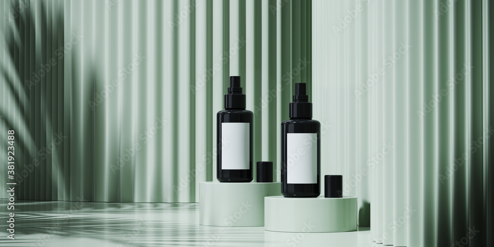 Poster minimal background for branding and product presentation. sunshade shadow on cosmetic bottle and gre