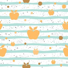 Cute Seamless Pattern with colorful ball on paper background with stripes. Hand Drawn.