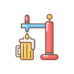 Draught beer RGB color icon. Pouring lager in mug. Beverage from bar. Pub menu. Drink stout from glassware. Craft beer. Party booze from dispenser pump. Isolated vector illustration