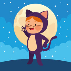 cute little girl dressed as a cat and moon night character