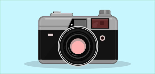 An old camera with colourful lens.