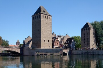 Fototapeta na wymiar View of the historical Pont Couvert in Strasbourg