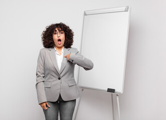  looking shocked and surprised with mouth wide open, pointing to self