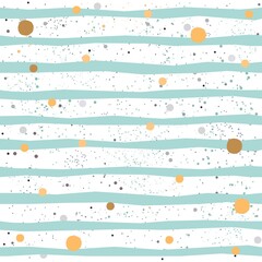 Cute Seamless Pattern with colorful ball on paper background with stripes. Hand Drawn.