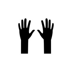 Hand gesture icon set. Raised hands illustration. Black arm up silhouette.