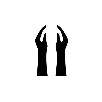 Hand gesture icon set. Pray with hands illustration. Black arm silhouette.