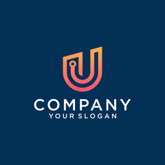 letter U logo designs in abstract technology modern minimalist flat for business