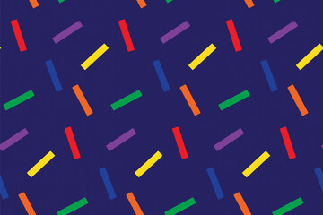 Seamless pattern with colorful sticks. Print for textile, gift wrapping paper, cards, web and design. Celebration style. Christmas presents, confetti. Blue background with color elements