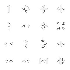 Basic arrows line icons set, outline vector symbol collection, linear style pictogram pack. Signs, logo illustration. Set includes icons as move button, directional arrow, expand, minimize, up down