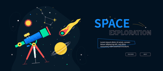 Space exploration - colorful flat design style web banner