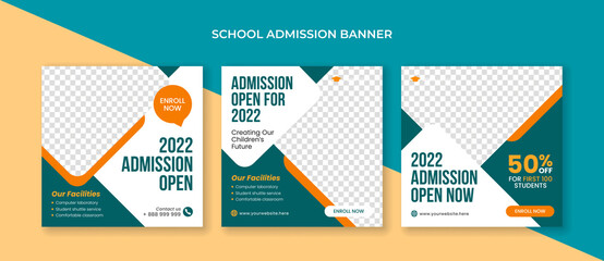 School admission social media post template. Suitable for educational banner