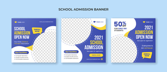 Set of school admission banners for social media post template